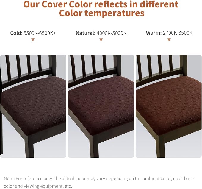 Fuloon Waterproof Seat Cushion Covers 6 PCS, Stretch Jacquard Chair Seat Covers Washable Dining Room Seat Slipcovers Removable Kitchen Chair Protector (6, Waterproof-Chocolate)