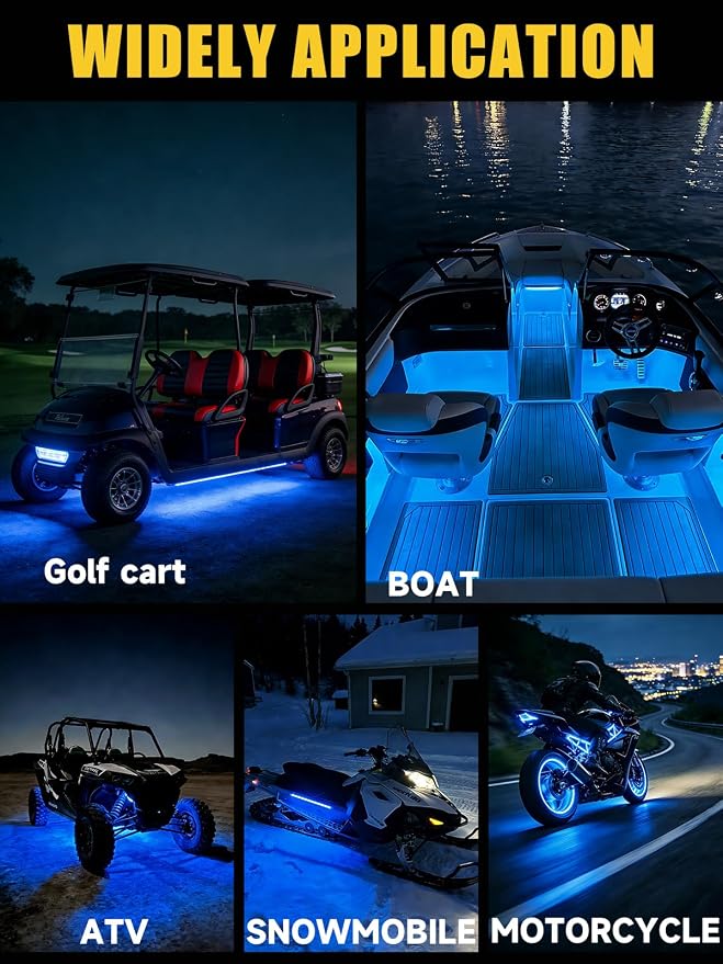 Car LED Strip Lights IP68 Waterproof Cuttable 24inch Blue 4 Pcs | 12V Footwell & Underbody Lights, 5050 SMD Beads, Interior & Exterior Light, Fits SUVs, Trucks, Motorcycles, Boats, Golf Carts