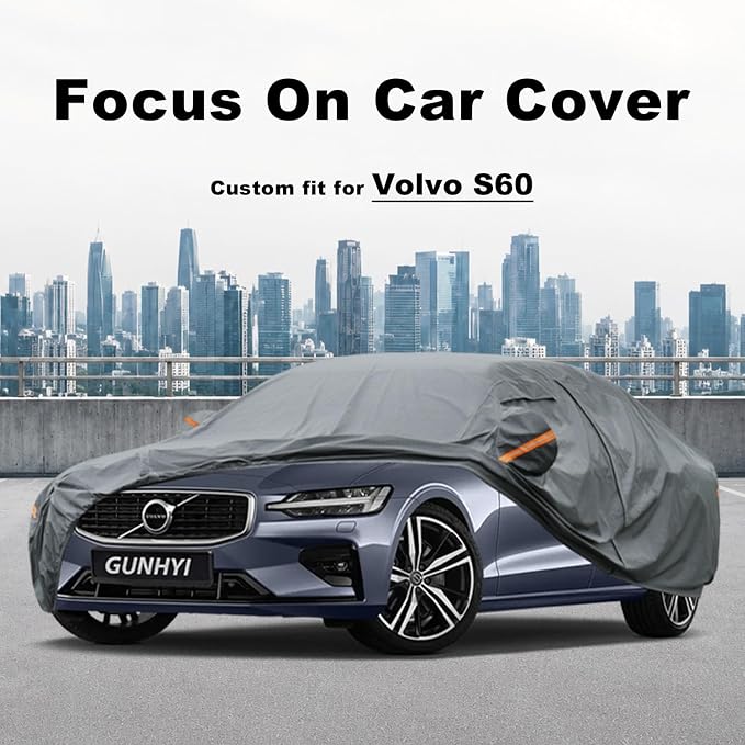 GUNHYI Premium Car Cover Custom Fit Volvo S60, 16 Layers Heavy Duty Car Cover Waterproof All Weather with Zipper Door for Sun Rain Snow Dust Uv Protection