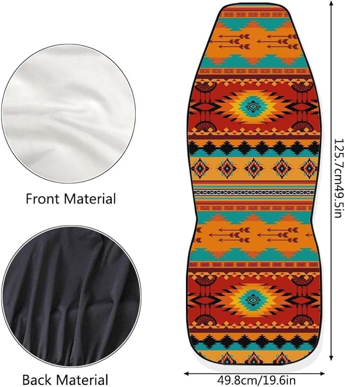 Universal Car Seat Cover Front Seats Only,Navajo Orange Automotive Car Interior Covers Aztec Decorative Seat Cover for Full Back and Seat for Cars Sedans Truck SUV Vans