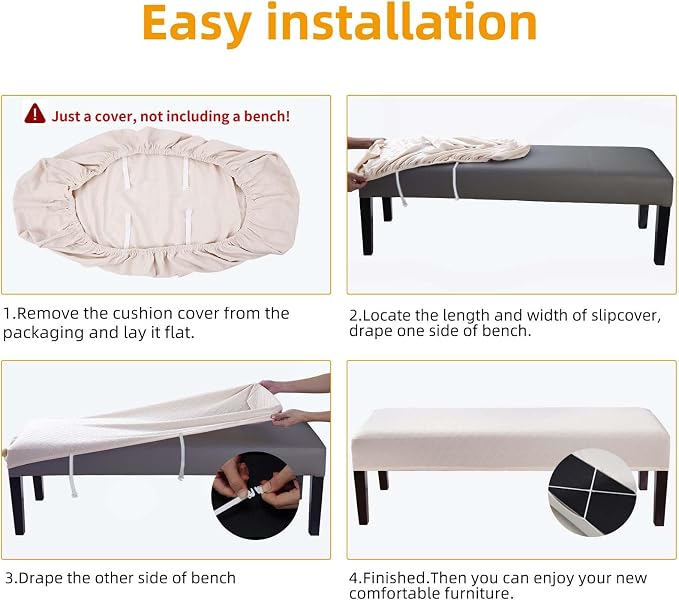 Fuloon Waterproof Dining Bench Cover, Removable Bench Slipcover Washable Bench Seat Protector Cover for Living Room, Bedroom, Kitchen (Pale Beige)