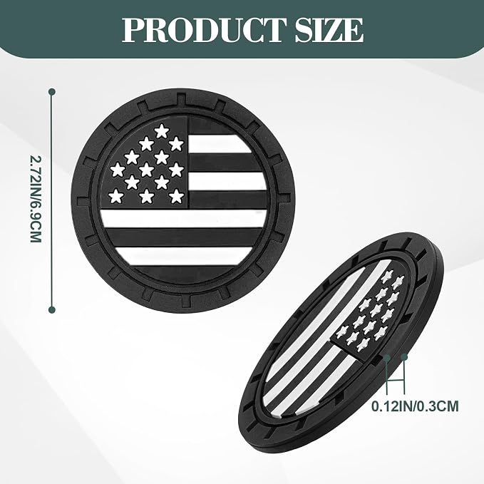 Automotive Universal Car Cup Holder Coasters 4 Pack, Non-Slip Silicone Cup Holder Insert 2.72~2.75 Inch, Anti-Skid Shockproof Drink Mat with Flag Design, Vehicle Interior Accessories Black