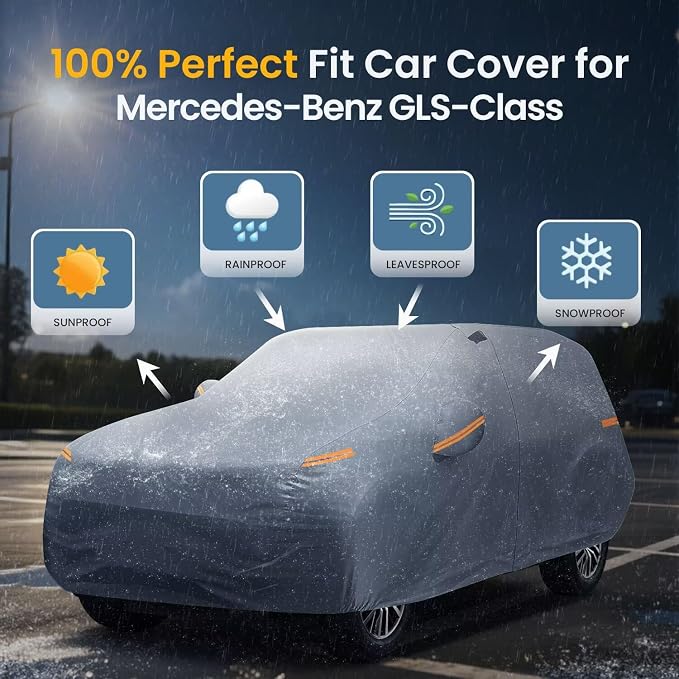 Large SUV Car Cover for Mercedes-Benz GLS-Class (2015-2026) 100% Waterproof All Weather, Heavy Duty Outdoor Full Exterior Covers Rain Sun Wind UV Protection.