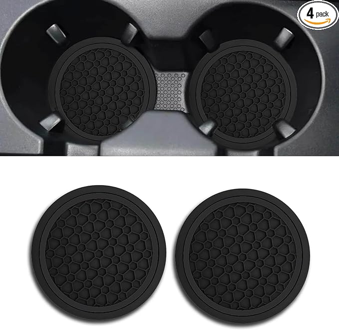 Car Cup Holder Coasters, Dustproof Automotive Interior Accessories Mat,2.75 Inch Non-Slip Insert Water Bottle Holder Pads, Universal for Vehicles, Trucks, RVs and More (Black/Black, 2PCS)