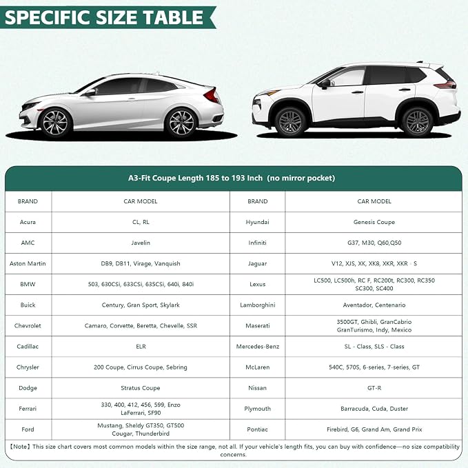 GUNHYI Coupe Car Cover Waterproof All Weather, 16-Layer Heavy Duty Full Exterior Cover with Vents, Driver Door Zipper & Towel, Summer Sun/UV/Rain Protection, Fit Ford Mustang, Chevrolet Camaro etc.