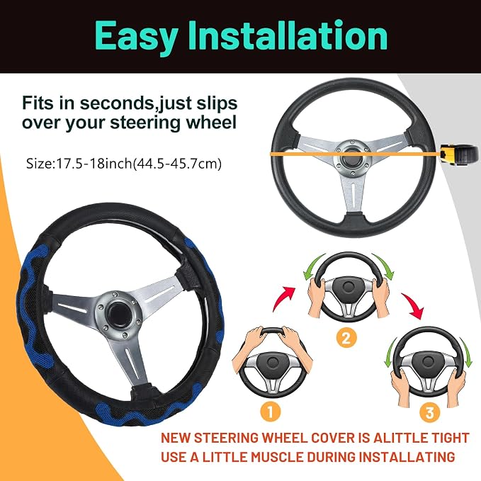 DaisyInner 17.5-18 Inch Steering Wheel Cover for Semi Truck No-Slip & Comfy Grip for Semi Trucks, Rv, Big Rig and 18 Wheelers(Mesh D,Leather,Blue)