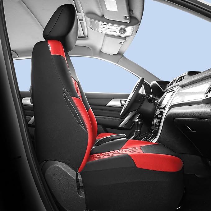 HChengkikz Front Car Seat Cover, Cloth and Washable (Black + Red) | Breathable, Airbag compatible, Easy to Install, Universal Fit for Most Cars, Sedans, Truck, SUVs
