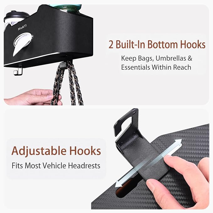 Mu&Ti Back Seat Car Organizer with Cup Holders Tissue Box Holder, Phone Stand and Hooks Multifunctional 4 in 1(Beige)