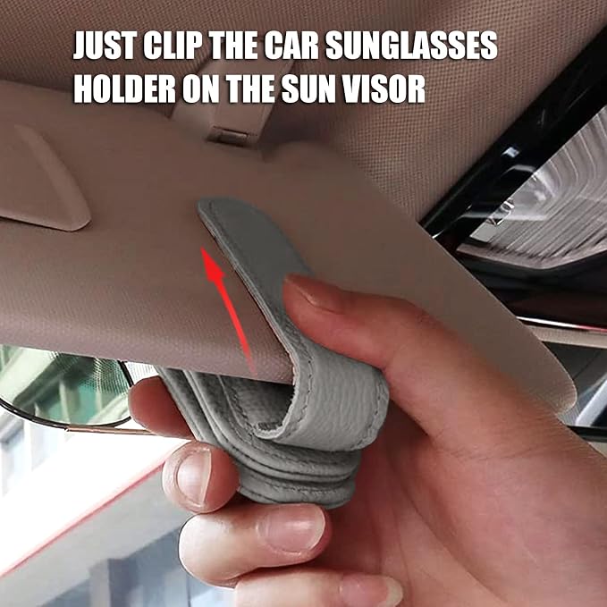 2 Pack Leather Car Visor Sunglass Holder, Magnetic Leather Glasses Eyeglass Hanger Clip for Car, Sunglass Clip Glasses Holder for Car Visor (Gray) | Leather Glasses Eyeglass Hanger Clip for Car, Sunglass Clip Glasses Holder for Car Visor