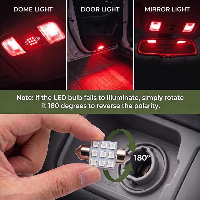 24 PCS LED Car Interior Bulb Kit, Dome Light Fits 194 T10 DE3175 578 31mm 42mm Size Replacement for Map License Plate Door Side Marker Cornering Trunk Lights (Red)