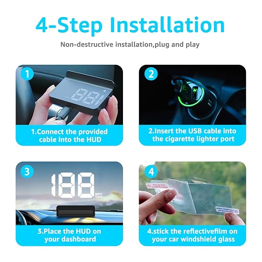 Heads up Display for Cars,Car HUD,Head up Display for Car,Digital GPS HUD Speedometer,USB Cable Plug and Play,Automatic Brightness Adjustment,Large Font Display (K1-White)