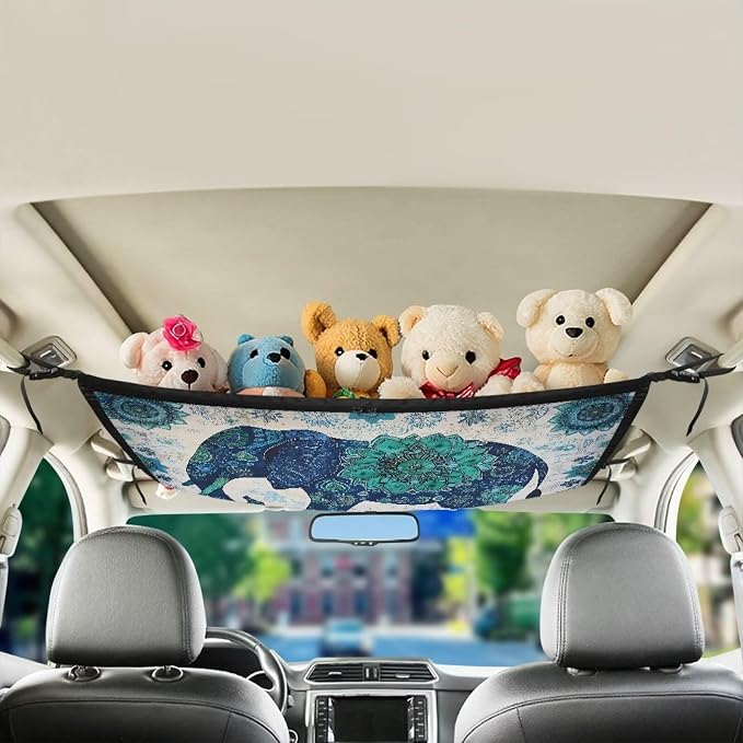 Dreaweet Boho Elephant Car Ceiling Cargo Net,Car Roof Storage Organizer Double Layer Cargo Net for SUV Truck Mini Van Long Road Trip Camping Interior Accessories