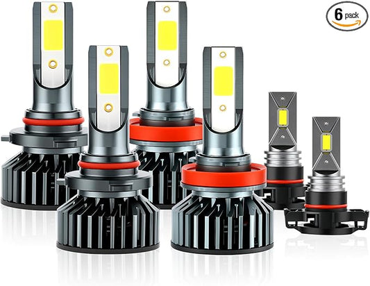 EMuna Fit for Chevrolet Silverado 1500(2007-2015) Chevy Silverado 2500 HD 3500 HD(2007-2019) Combo 9005 High Beam H11 Low Beam LED Headlight + 5202/H16 Fog Light Bulbs Kits,6000K Super Brighter