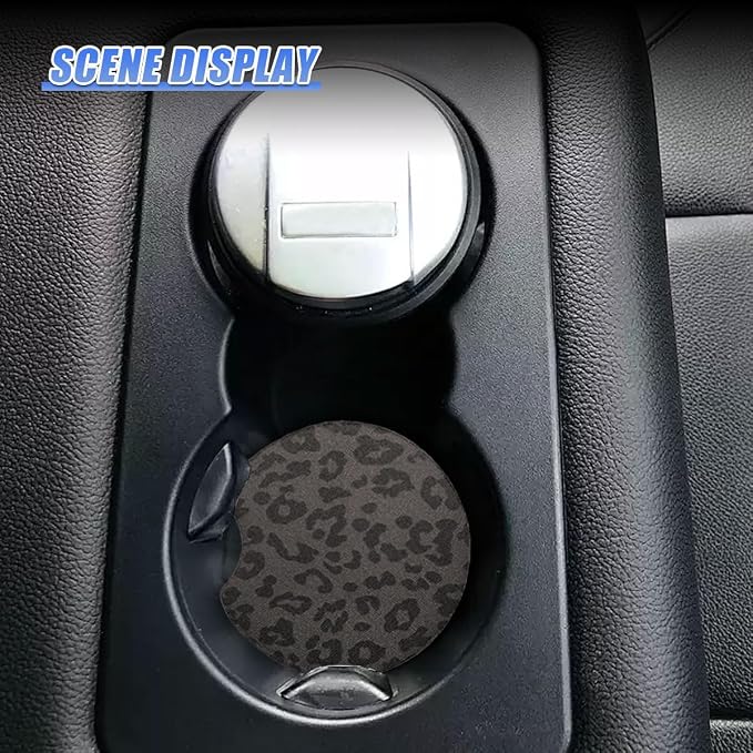 2PCS Leopard Print Car Cup Holder Coasters, 2.77'' Non-Slip & Shockproof Automotive Interior Drink Cup Mat, Universal Vehicle Insert Coaster Decoration Accessories for Women Girl (No.13)