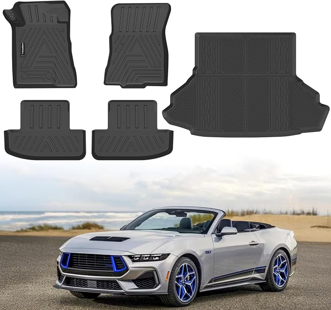 Floor Mats Cargo Liner for Ford Mustang 2015-2025 (NOT for Mach-E) | All Weather TPE Floor Liners Full Set Automotive Mats for 2025 Mustang Accessories