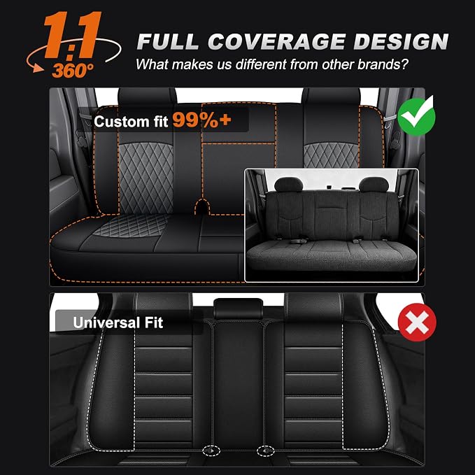 AOMSAZTO Car Seat Cover for Chevy Silverado/GMC Sierra 1500 (1999-2006) - Full Set Black Seat Covers (Black/Gray Diamond Grid)