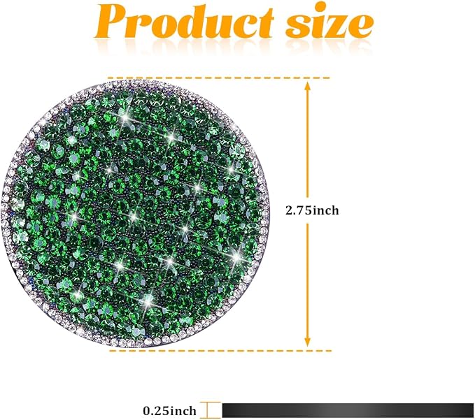 Bling Car Cup Holder Coaster, 2PCS 2.75 Inch Crystal Rhinestone Anti Slip Vehicle Drink Cup Mat for Women Girls, Auto Interior Embedded in Ornaments. Universal for SUV RV Truck (Dark Green)
