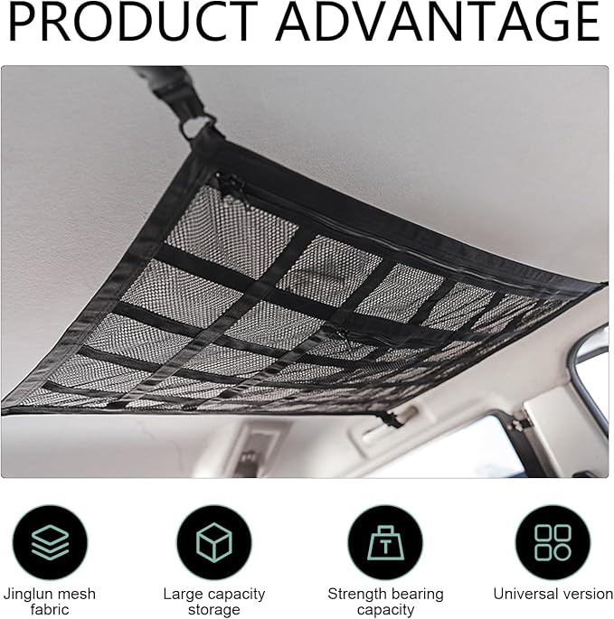 Car Ceiling Cargo Net Fits for Toyota Tundra CrewMax 2022-2025, Roof Storage Organizer Double-Layer Elastic Mesh High Capacity Sundries Holder Storage Solution
