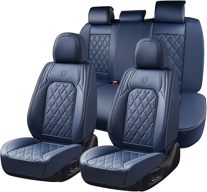 Coverado Car Seat Covers Full Set, Luxury Faux Leather Seat Covers for Cars, Waterproof Car Seat Protector, Blue Car Seat Cover, Universal Automotive Seat Covers Fit for Most Sedan SUV Trucks