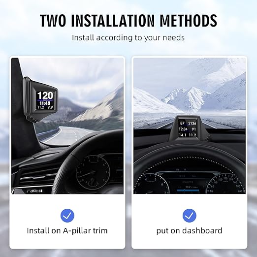 OBD2 Digital Speedometer Heads Up Display for Car OBD2 & GPS Dual System HUD Speedometer MPH Can be Installed on A-Pillar with RPM, Water Temp, Volt, 4 Alarms Only Works on Most 2008+ Sedan Cars