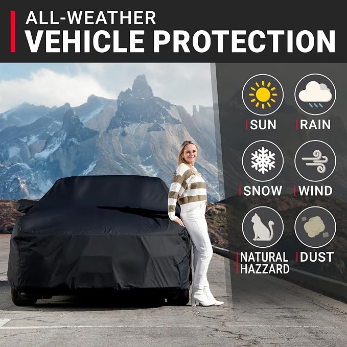 iCarCover 30-Layer Premium Car Cover Waterproof All Weather Rain Snow UV Sun Protection, Ford Mustang, Camaro, XK, 4-Series, M4, Supra, Thunderbird, Size C10 (See Size Chart), Sedan/Coupe - Black