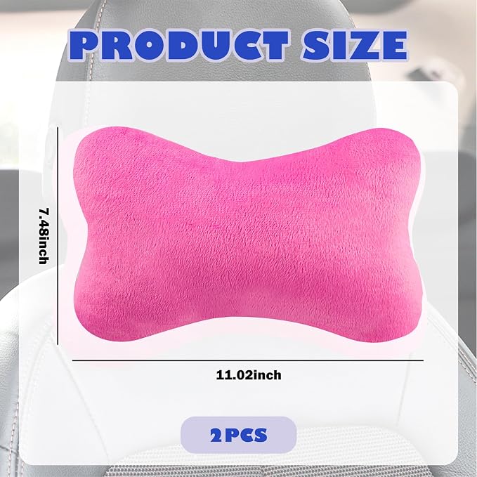 2PCS Car Headrest Pillow,Soft & Comfortable Car Neck Pillow for Driving Fatigue Relieve,All-Season Universal Cars Head Rest Pillows Automotive Interlor Accessorles for Cars (Rose Red)