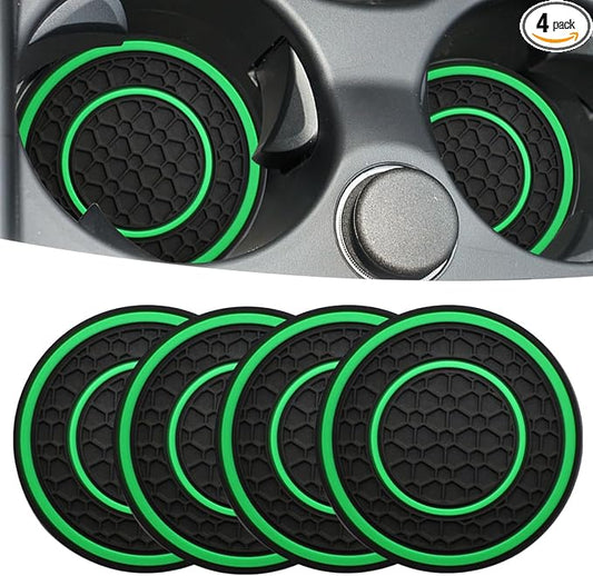 Car Cup Coaster Universal Automotive Waterproof Non-Slip Cup Holders Sift-Proof Spill Holder Car Interior Accessories 4 Pack Black & Green