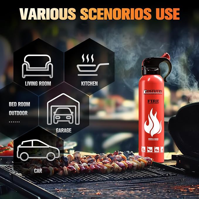 Upgraded 8-IN-1 Fire Extinguisher for Home Vehicle Car Kitchen Boat, Small Fire Extinguishers Spray with Mount for Class A B C K Fire, Portable Non-Toxic Prevent Re-Ignition Easy Clean (2 Pack)