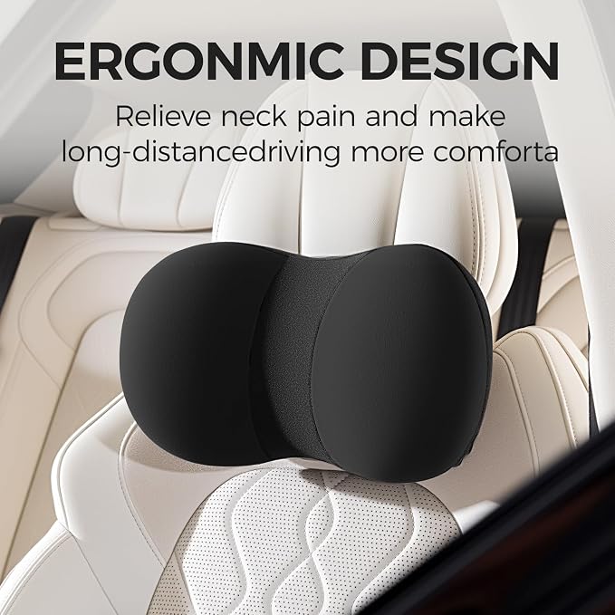 BABUR Car Headrest Pillow, Car Neck Pillow for Pain Relief While Driving | 100% Memory Foam, Ergonomic Neck Support Pillow for Auto, Office Chair, Adjustable Strap, Softness Breathable Removable