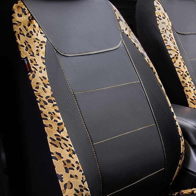 Flying Banner car seat Covers Protects Leopard Printing Polyester and PVC Fiber Front Pair Carbon Fibre (Leopard Black, Front Pair)