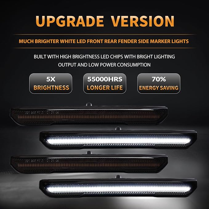 LED Side Marker Lights for GMC Sierra 2500HD 3500HD 2020-2025 Pickup Truck White Front Rear Fender Marker Lamps Smoked Len