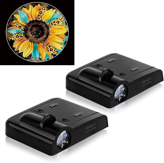 2PCS No Fade Car Door Lights,Sunflower Pattern Door Lights Logo Projector LED Shadow Welcome Lamp,Car Accessories Sunflower Gifts,Suitable for All Brands Vehicles Motorcycle