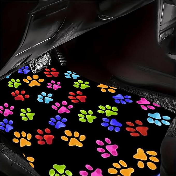 Universal Fit Car Floor Mats Set of 4Pcs, Rainbow Dog Paws Print All-Weather Front Rear Car Carpet Mats, Non-Slip Car Floor Mat Car Accessories for Automotive Trucks SUV Sedans Vans