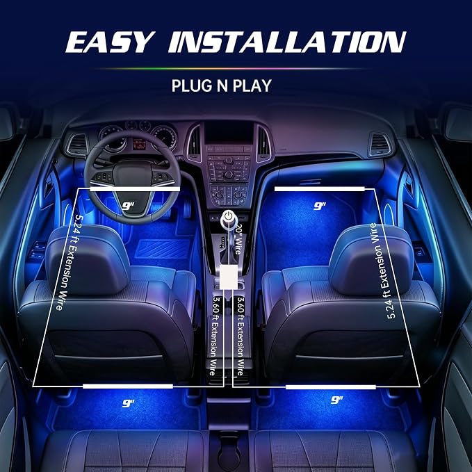Led Lights for Car, Interior Car Lights, Car Accessories for Women Men | Great Kit For The Money|DIY 16 Million Colors|Music Mic Sync|Bluetooth App Remote Control|RGB 48LED Cigarette Lighter Adapter