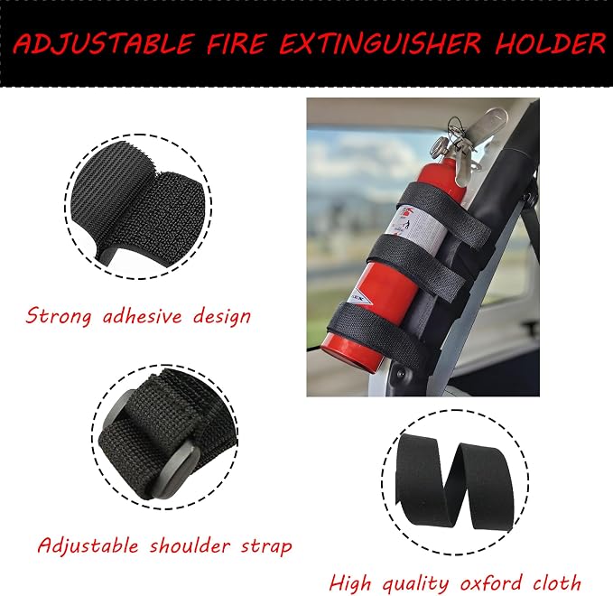 Fire Extinguisher Mount for Roll Bars - Roll Bar Fire Extinguisher Mount, Adjustable Car Trunk Fire Extinguisher Holder for Jeep Wrangler CJ YJ LJ TJ JK JKU JL JLU