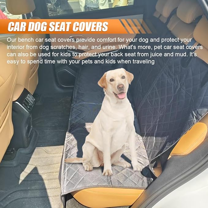 Car Back Seat Cover for Dog, 53" Pet Bench Backseat Cover, Black | Waterproof Nonslip Car Seat Protector for Pet Kids for Cars SUVs Trucks