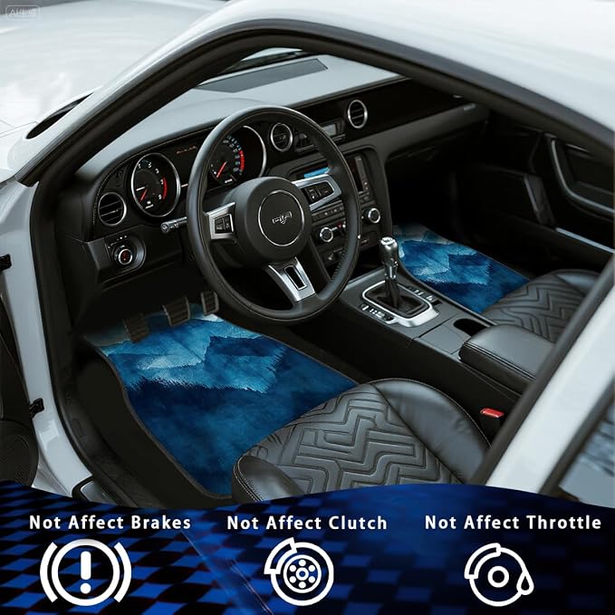 Abstract Car Floor Mats Set of 4 Blue White Mountain Block Art Carpet Front Rear Carpets Mat Non-Slip Auto Car Accessories Universal Fit Car Accessories for Truck