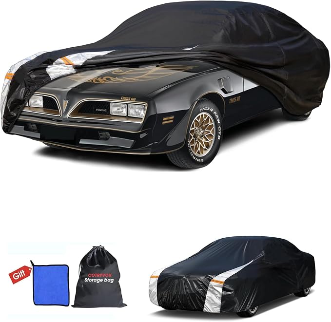 Multi-Layer Car Cover Custom Fit for Pontiac Firebird(1992-2002), 100% Waterproof All Weather for Automobiles, Gift with Towel, Heavy Duty Car Covers for Rain Sun UV Protection with Door Zipper