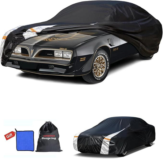 Multi-Layer Car Cover Custom Fit for Pontiac Firebird(1992-2002), 100% Waterproof All Weather for Automobiles, Gift with Towel, Heavy Duty Car Covers for Rain Sun UV Protection with Door Zipper