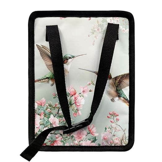 Talayituse Hummingbird Floral Print Car Trash Can with Lid, Leak Proof Auto Trash Bag Hanging Vehicle Garbage Can Multipurpose Storage Container for Back Seat Road Trip