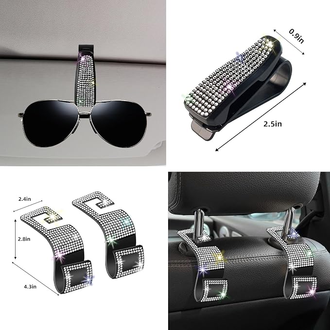 NBTEPEM 27 PCs Bling Car Accessories Set for Women, Steering Wheel Covers Universal Fit 15 Inch, Bling License Plate Frame, Bling Phone Holder, Bling Car Coasters (Silver Diamond)