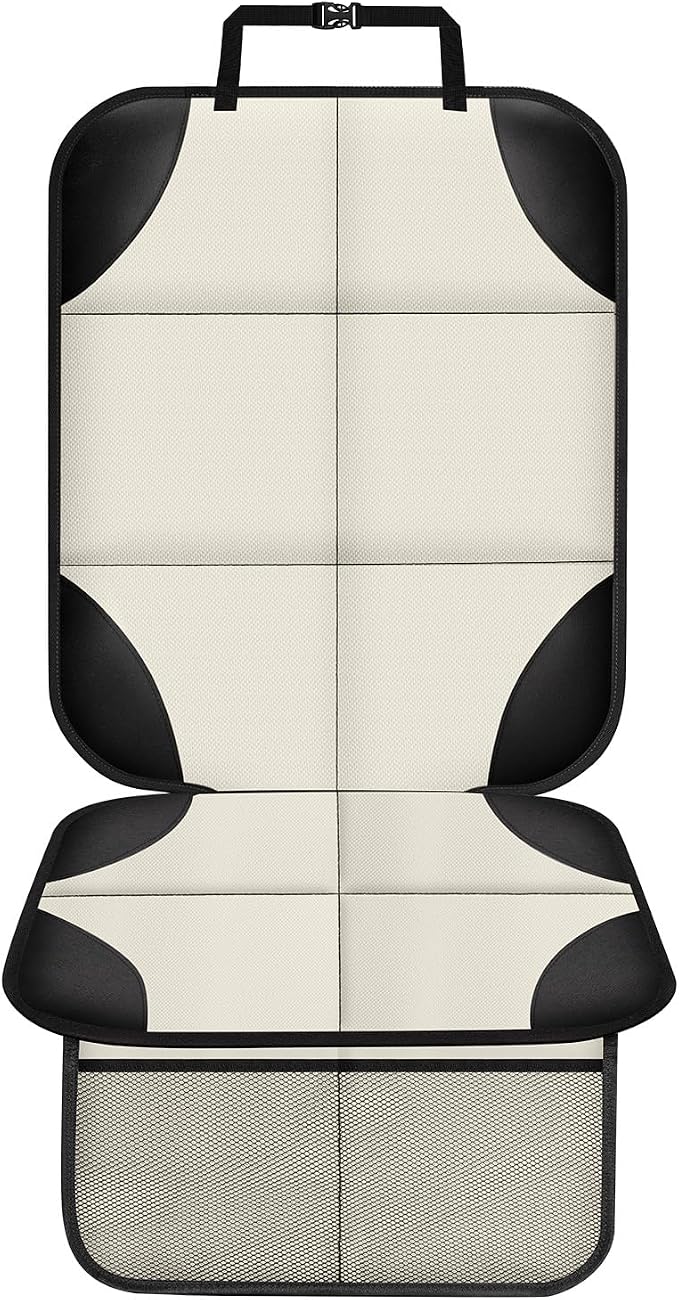 XHYANG Car Seat Protector 1 Pack Car Seat Cushion Mat Thickest Padding,Waterproof 600D Fabric Car Seat Covers for Non-Slip Backing Mesh Pockets for Baby and Pet (Beige, 1 Pc)