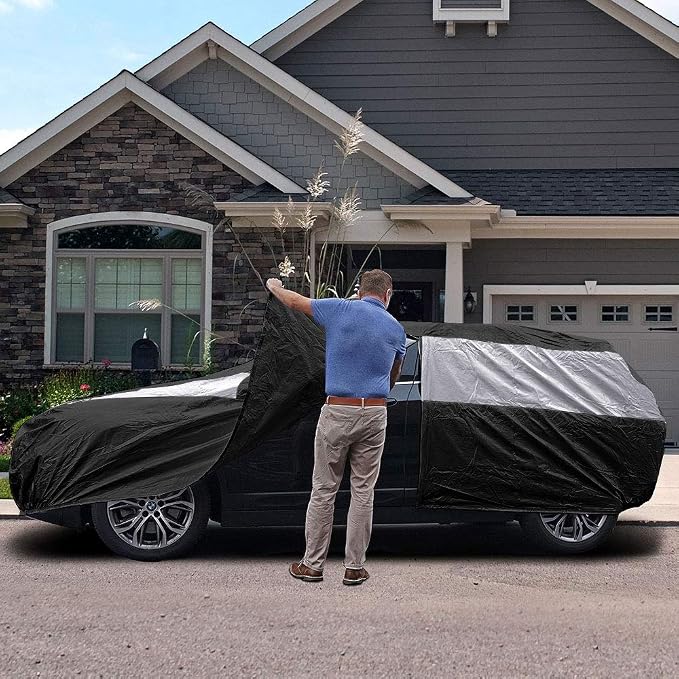 Titan Jet Black Poly 210T Car Cover for Hatchbacks 165-181". Waterproof, UV Protection, Scratch Resistant, Driver-Side Zippered Opening. Fits Prius, Focus, Civic and More.