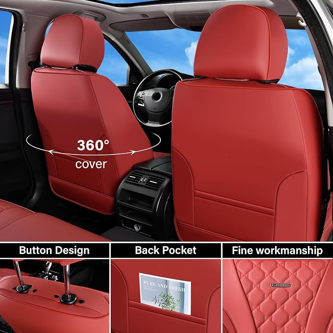 Coverado Car Seat Covers Front Seats, Red Seat Covers, Breathable Perforated Design, Luxurious Diamond Leather Car Seat Cover, 2 Pack Car Seat Protector Front Seat Cover Universal Fit Most Cars