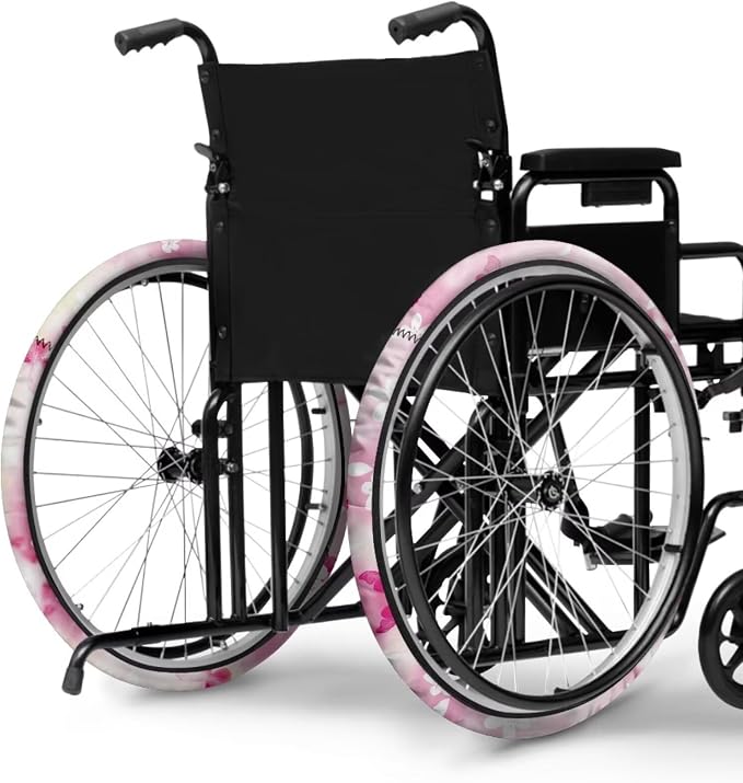 Pink Tie-Dye Butterfly Wheelchair Wheel Covers Non-Slip Wheelchair Accessories Tyre Covers to Protect Floors Carpets Fits 24" Wheels Set of 2 Pairs