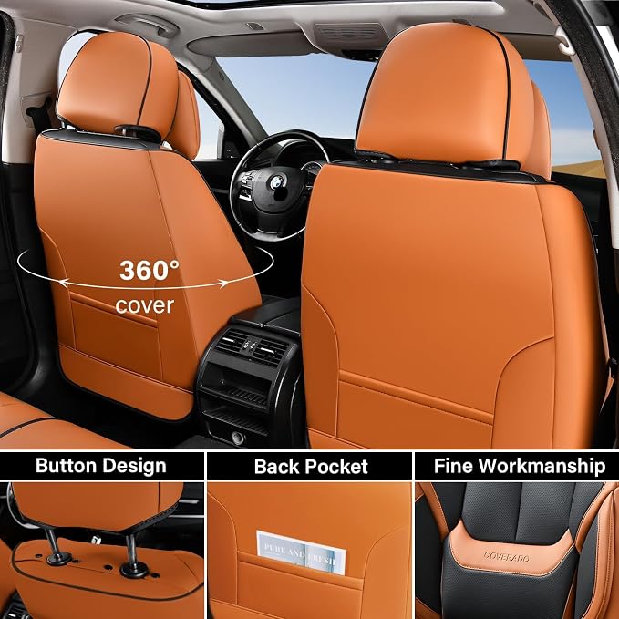 Coverado Car Seat Covers, Seat Covers for Cars, Waterproof Leather Auto Seat Protectors, Leather Car Seat Cushion, Car Interiors Accessories Universal Fit for Most Cars