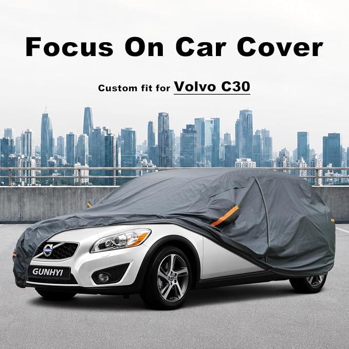 GUNHYI Premium Car Cover Custom Fit Volvo C30, 16 Layers Heavy Duty Car Cover Waterproof All Weather with Zipper Door for Sun Rain Snow Dust Uv Protection