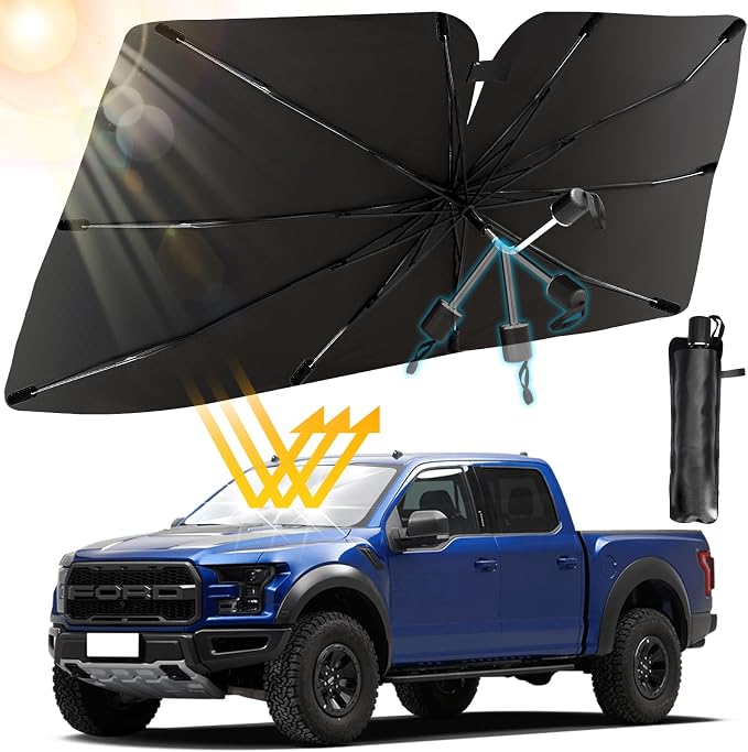 Car Windshield Sun Shade Umbrella, Foldable Windshield Sunshade Front Cover with UV Block, 360°Rotation Bendable Front Window Heat Insulation Protection for Auto Windshield Covers - 56.3"x33.9"