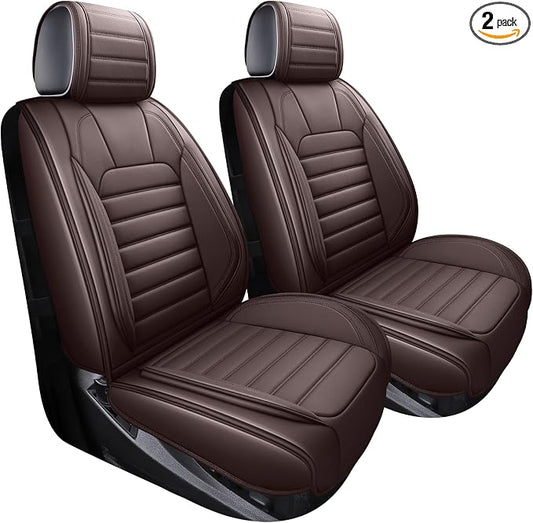 YIERTAI Seat Covers Compatible with Silverado Sierra for 2007-2024 2025 2026 1500/2500/3500 Crew Double Extended Cab Trucks Waterproof Leather Covers Protectors(2 PCS Front only/Brown)