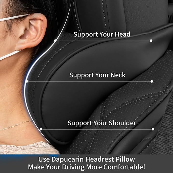 Car Neck Pillow for Driving Memory Foam Headrest Nappa Leather Head Rest for Most Cars SUV Home Office Traveling